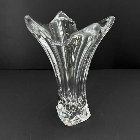 Vintage Cofrac Art Verrier France HEAVY Clear Crystal Centerpiece Vase 10" - Picture 3 of 11
